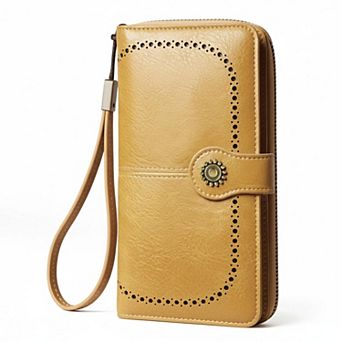 ZUQIETA RFID Blocking Leather Wallet Large Card Holder & Phone Clutch Wristlet