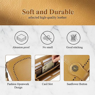 ZUQIETA RFID Blocking Leather Wallet Large Card Holder & Phone Clutch Wristlet