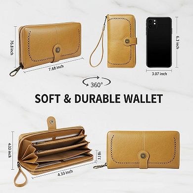 ZUQIETA RFID Blocking Leather Wallet Large Card Holder & Phone Clutch Wristlet