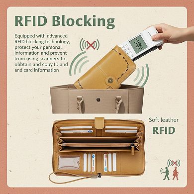 ZUQIETA RFID Blocking Leather Wallet Large Card Holder & Phone Clutch Wristlet