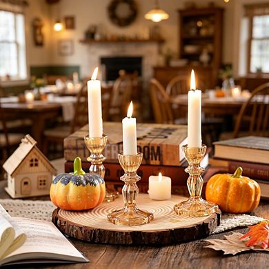 MOEPLSY 6-Piece Gold Glass Taper Candle Holders, Tall Decorative Stands for Table Centerpieces