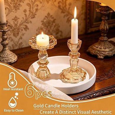 MOEPLSY 6-Piece Gold Glass Taper Candle Holders, Tall Decorative Stands for Table Centerpieces