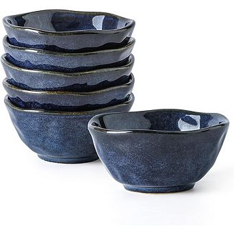 6 pc Small Ceramic Dessert Bowls Set, 10oz, Microwave, Oven & Dishwasher Safe, Starry Blue