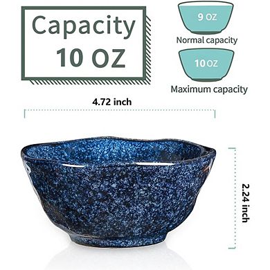 6-Piece Small Ceramic Dessert Bowls Set, 10oz, Microwave, Oven & Dishwasher Safe, Starry Blue