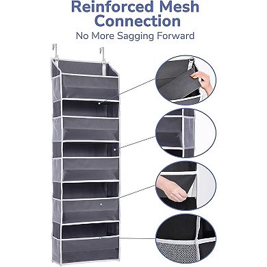 1 Pack Over Door Organizer with 5 Large Pockets 10 Mesh Side Pockets, 44 lbs Weight Capacity Hanging