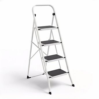 Folding Step Stool 330 lbs Capacity, White Non-Slip Pedal for Kitchen Home