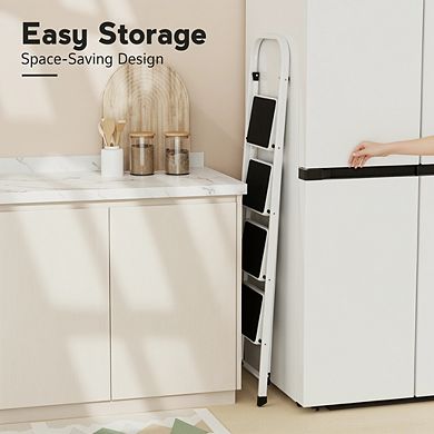 Folding Step Stool 330 lbs Capacity, White Non-Slip Pedal for Kitchen Home
