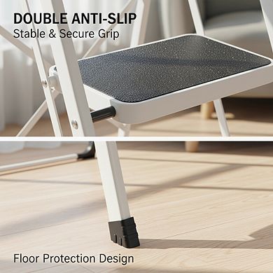 Folding Step Stool 330 lbs Capacity, White Non-Slip Pedal for Kitchen Home