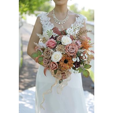 Artificial Flower & Leaf Combo Set, DIY Wedding & Home Decoration, Dusty Rose
