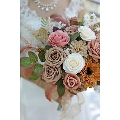 Artificial Flower & Leaf Combo Set, DIY Wedding & Home Decoration, Dusty Rose