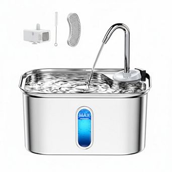 Petsfit Stainless Steel Cat Water Fountain 2.5L 6Layer Filter 20dB Quiet Soft Flow Pet