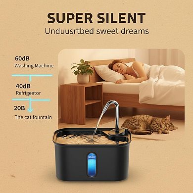 Petsfit Stainless Steel Cat Water Fountain 2.5L 6Layer Filter 20dB Quiet Soft Flow Pet