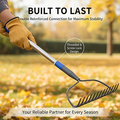 Metal Level Head Garden Rake 5FT, Stainless Steel Handle for Lawns