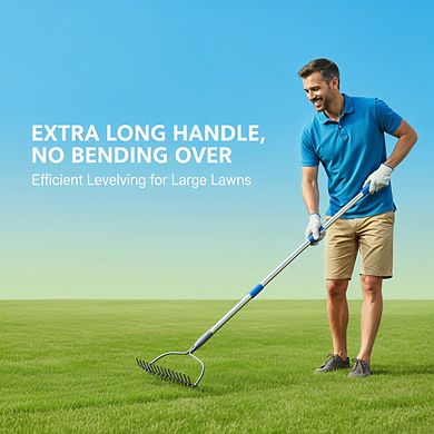 Metal Level Head Garden Rake 5FT, Stainless Steel Handle for Lawns