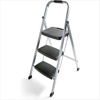 No Assembly Folding Step Ladder 3-Step Steel with Hand Grip Non-Slip Feet