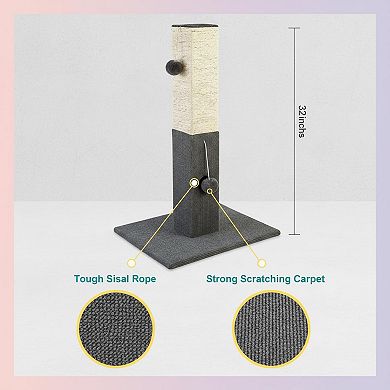 Nicate 32" Cat Scratching Tower Sisal Rope Jingle Bell Softball Stable Base Scratcher