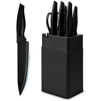 7 pc Kitchen Knife Set with Knife Block and Built-In Sharpener Dishwasher Safe