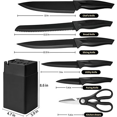 7-Piece Kitchen Knife Set with Knife Block and Built-In Sharpener Dishwasher Safe