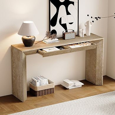Merax 60" Modern Farmhouse Console Table with 2 Concealed Drawers