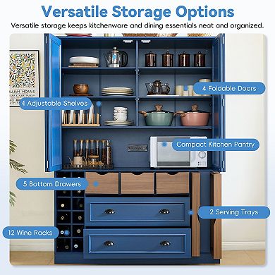 Merax 71" H Farmhouse Large Kitchen Pantry Cabinet, Storage Cupboard with Power Outlet