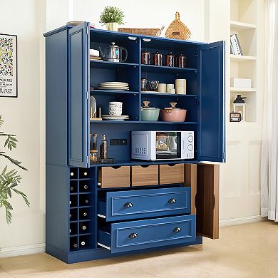 Merax 71" H Farmhouse Large Kitchen Pantry Cabinet, Storage Cupboard with Power Outlet