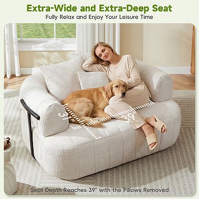 Merax 64" Oversized Boneless Chaise Lounge Sofa Bed Boucle Upholstered Deep Seat Cloud Sofa Chair