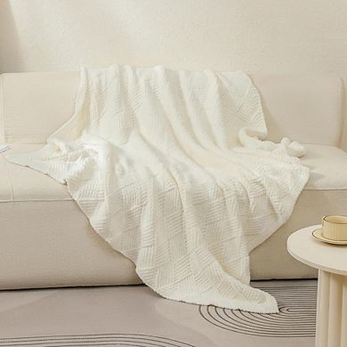 Minky Throw Blanket Soft Lightweight All Season Diamond Stitch Plush Fleece Machine Washable Cozy