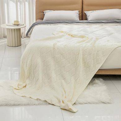 Minky Throw Blanket Soft Lightweight All Season Diamond Stitch Plush Fleece Machine Washable Cozy