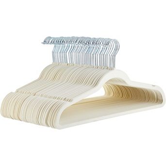 Ivory/Silver Velvet Suit Hangers 50-Pack, Non-Slip Slim with Shoulder Notches