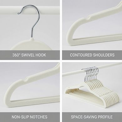 Ivory/Silver Velvet Suit Hangers 50-Pack, Non-Slip Slim with Shoulder Notches