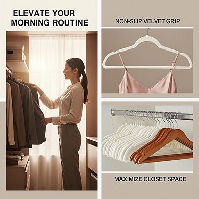 Ivory/Silver Velvet Suit Hangers 50-Pack, Non-Slip Slim with Shoulder Notches
