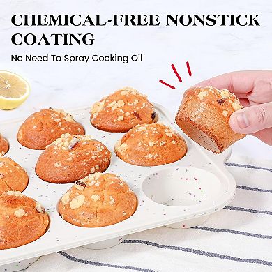 Cream Silicone Cupcake Pan Set, 12-Cup & 24-Cup, Metal Reinforced Frame