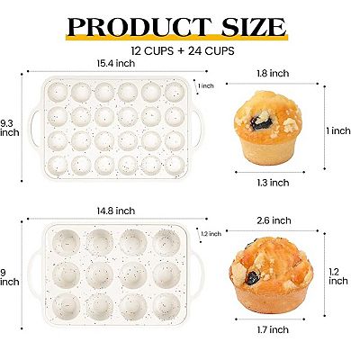 Cream Silicone Cupcake Pan Set, 12-Cup & 24-Cup, Metal Reinforced Frame