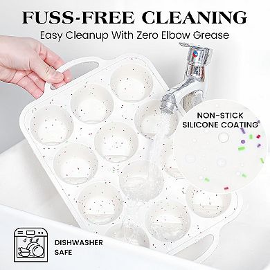 Cream Silicone Cupcake Pan Set, 12-Cup & 24-Cup, Metal Reinforced Frame