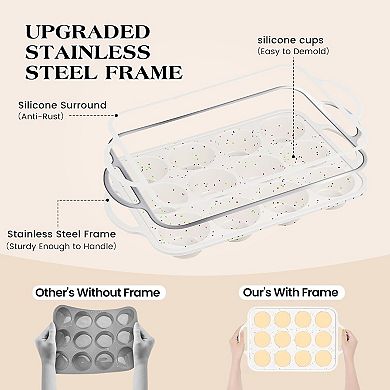 Cream Silicone Cupcake Pan Set, 12-Cup & 24-Cup, Metal Reinforced Frame