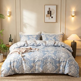 100% Cotton Floral Pattern Cover Set, Soft 3 pc Bedding Set with 1 Duvet Cover & 2 Pillow Shams