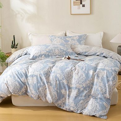 100% Cotton Floral Pattern Cover Set, Soft 3-Piece Bedding Set with 1 Duvet Cover & 2 Pillow Shams