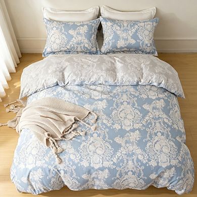 100% Cotton Floral Pattern Cover Set, Soft 3-Piece Bedding Set with 1 Duvet Cover & 2 Pillow Shams