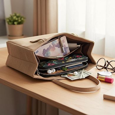 ZUQIETA Women's Large Capacity Double Zip Leather Wallet RFID Blocking Wristlet Card Phone Holder
