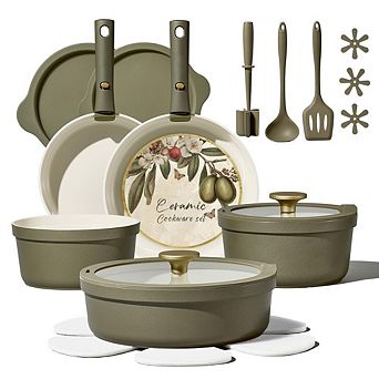 MOEPLSY Ceramic Nonstick Cookware Set with Detachable Handles, Induction Pots and Pans