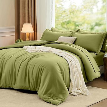Olive Green Queen 7 pc Bed in a Bag Comforter Set, Soft Bedding Set with Sheets & Pillow Shams