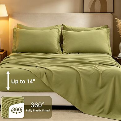 Olive Green Queen 7-Piece Bed in a Bag Comforter Set, Soft Bedding Set with Sheets & Pillow Shams