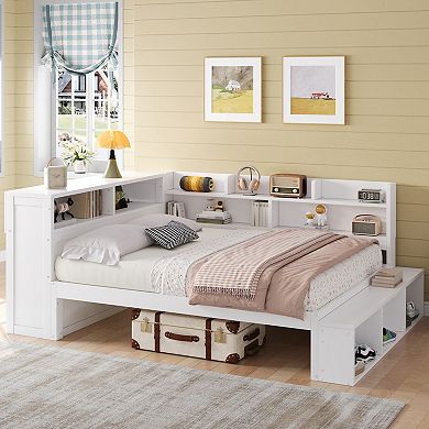 Merax Full Size Daybed with Storage Cabinets, Shoe Cabinet and USB Ports
