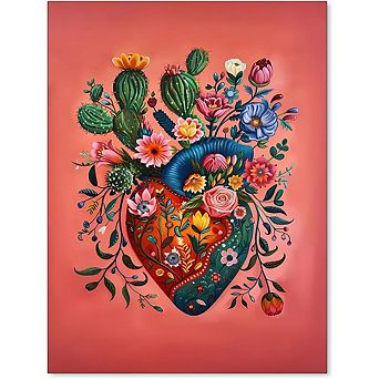 Blooming Heart Botanical Canvas Wall Art Colorful Vintage Floral Print Decor