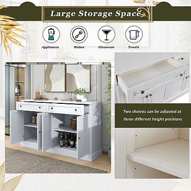 Merax Kitchen Sideboard Storage Buffet Cabinet with 2 Drawers & 4 Doors Adjustable Shelves