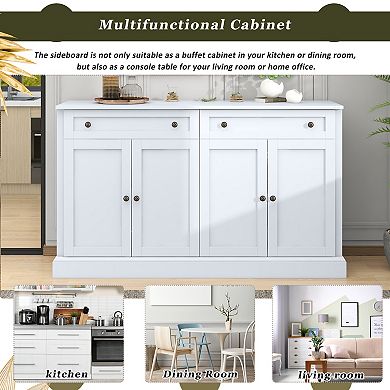Merax Kitchen Sideboard Storage Buffet Cabinet with 2 Drawers & 4 Doors Adjustable Shelves