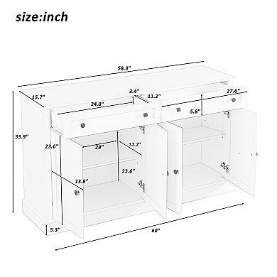 Merax Kitchen Sideboard Storage Buffet Cabinet with 2 Drawers & 4 Doors Adjustable Shelves