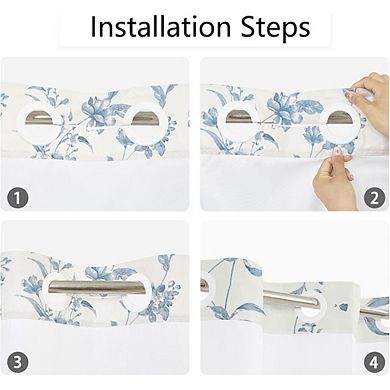 No Hook Floral Shower Curtain with Snap-in Liner, Waterproof, Mesh Window