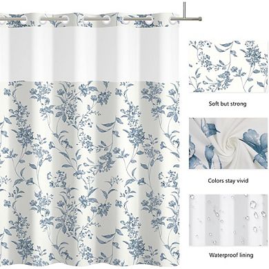 No Hook Floral Shower Curtain with Snap-in Liner, Waterproof, Mesh Window