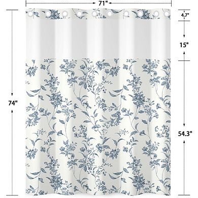 No Hook Floral Shower Curtain with Snap-in Liner, Waterproof, Mesh Window